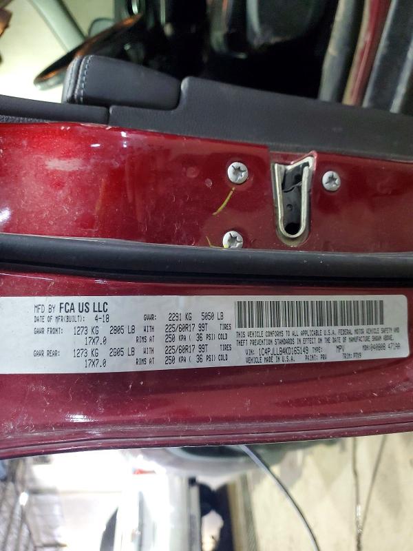 2019 Jeep Cherokee მანქანა იყიდება აუქციონზე, vin: 1C4PJLLB4KD165149, აუქციონის ნომერი: 99726535
