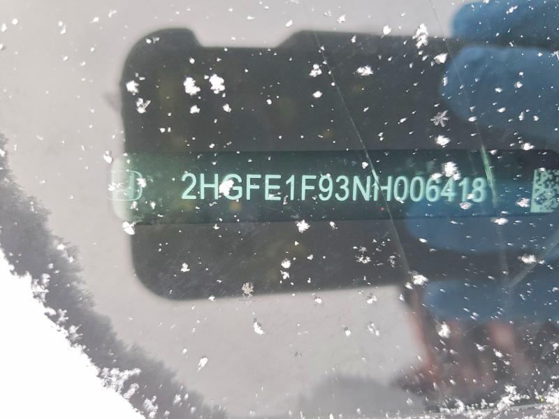 2022 Honda Civic მანქანა იყიდება აუქციონზე, vin: 2HGFE1F93NH006418, აუქციონის ნომერი: 72376645