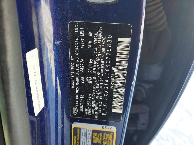 2019 Kia Optima მანქანა იყიდება აუქციონზე, vin: 5XXGT4L36KG279880, აუქციონის ნომერი: 74782445