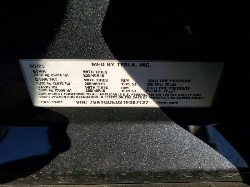 Aukcja sprzedaży 2026 Tesla Model Y, vin: 7SAYGDED2TF387127, numer aukcji: 74681465