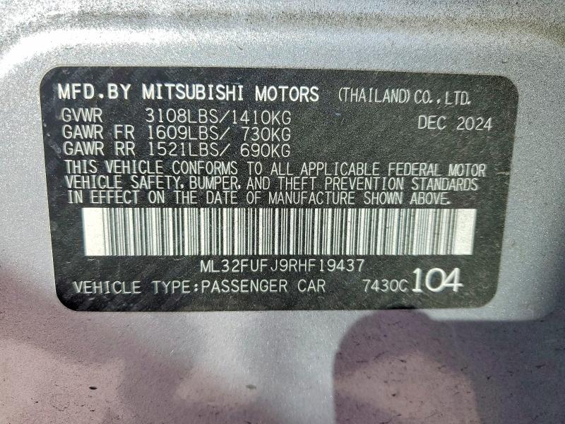 Продаж на аукціоні авто 2024 Mitsubishi Mirage, vin: ML32FUFJ9RHF19437, номер лоту: 74969345