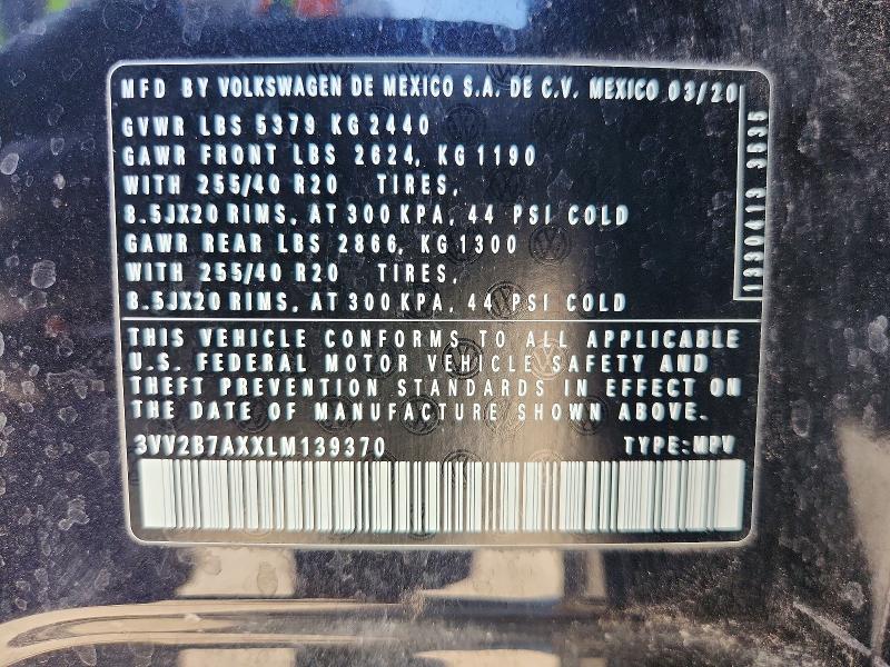 Aukcja sprzedaży 2020 Volkswagen Tiguan, vin: 3VV2B7AXXLM139370, numer aukcji: 99296705