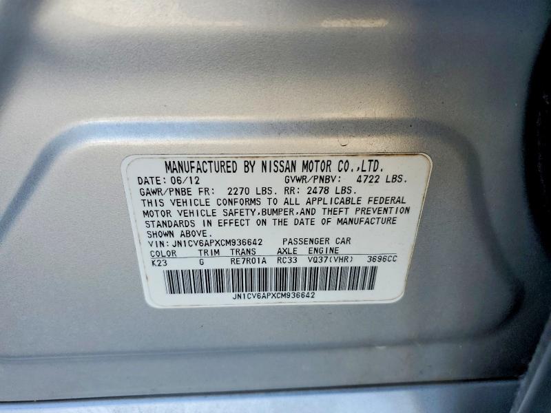 Aukcja sprzedaży 2012 Infiniti G37, vin: JN1CV6APXCM936642, numer aukcji: 99087345