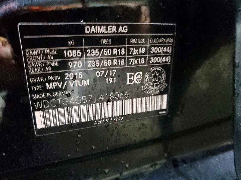 Aukcja sprzedaży 2018 Mercedes-benz Gla, vin: WDCTG4GB7JJ418066, numer aukcji: 99946545