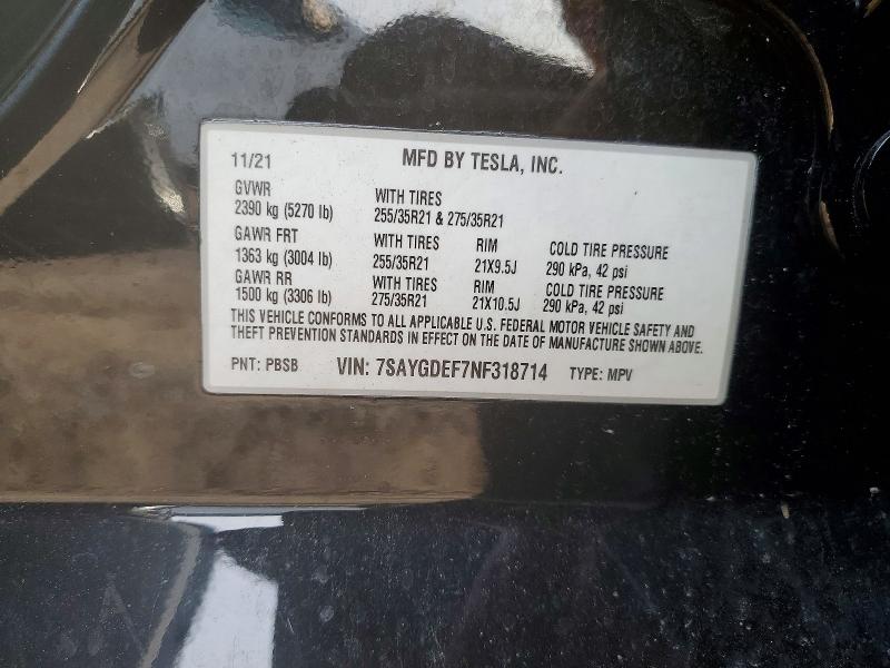 72117755 :رقم المزاد ، 7SAYGDEF7NF318714 vin ، 2022 Tesla Model Y مزاد بيع