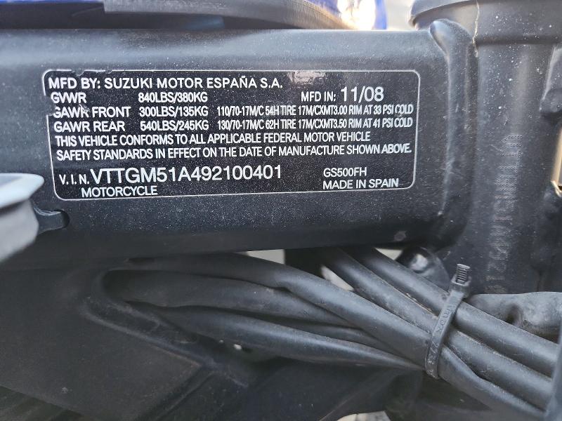 Aukcja sprzedaży 2009 Suzuki Gs500, vin: VTTGM51A492100401, numer aukcji: 75096635