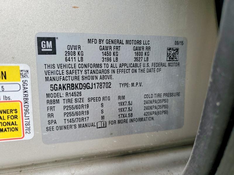73869435 :رقم المزاد ، 5GAKRBKD9GJ178702 vin ، 2016 Buick Enclave مزاد بيع