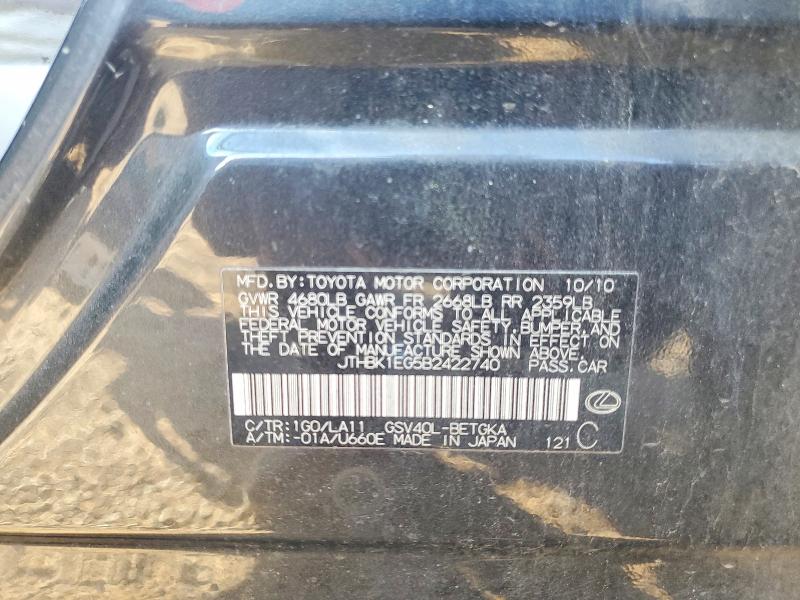 75668955 :رقم المزاد ، JTHBK1EG5B2422740 vin ، 2011 Lexus Es 350 مزاد بيع