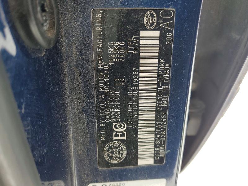 Продажа на аукционе авто 2008 Toyota Corolla, vin: 2T1BR32E18C919287, номер лота: 72633125