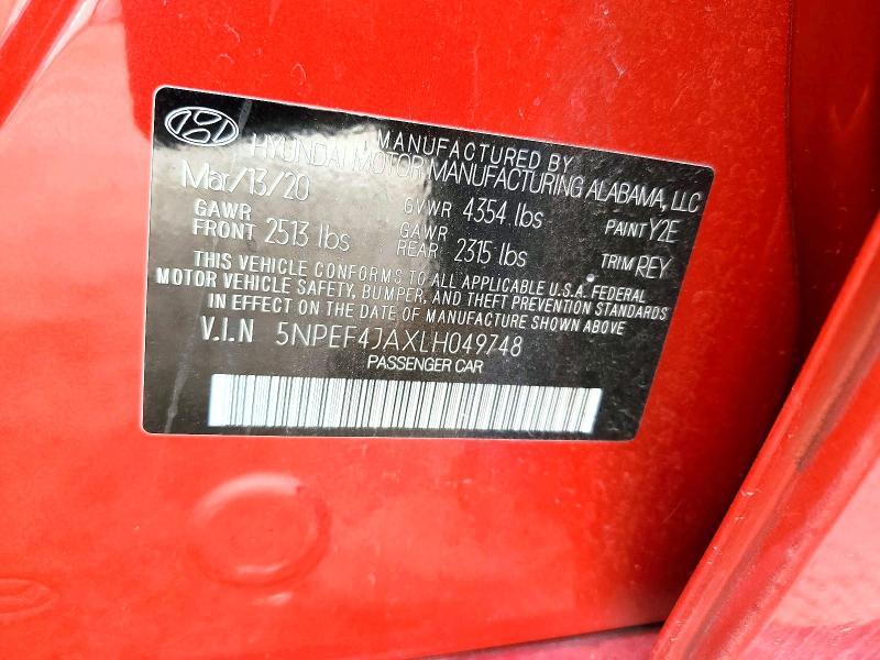 Aukcja sprzedaży 2020 Hyundai Sonata, vin: 5NPEF4JAXLH049748, numer aukcji: 72330625