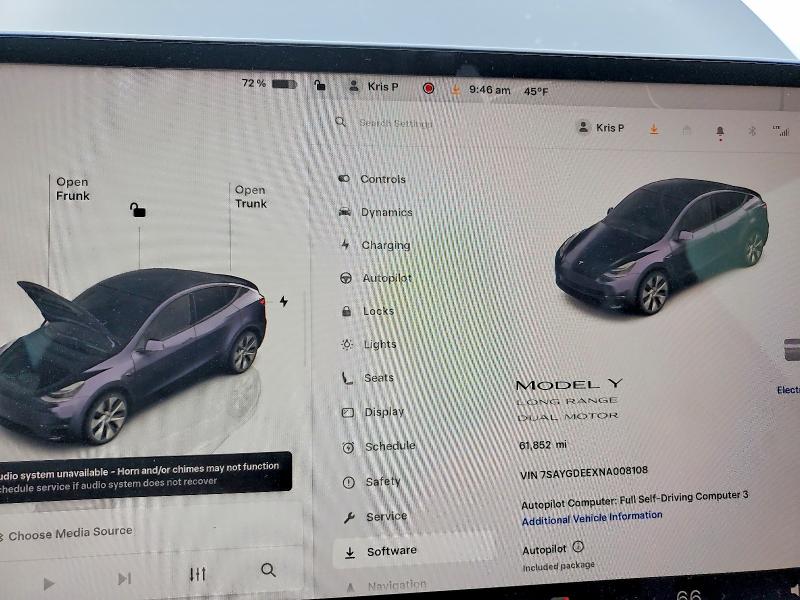Auction sale of the 2022 Tesla Model Y, vin: 7SAYGDEEXNA008108, lot number: 72955055