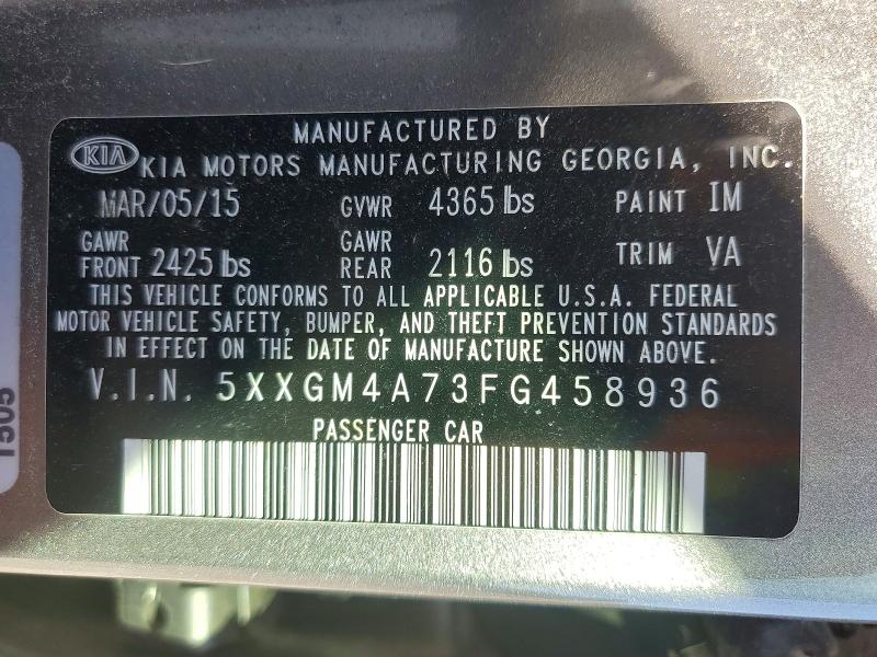 73438825 :رقم المزاد ، 5XXGM4A73FG458936 vin ، 2015 Kia Optima Lx مزاد بيع