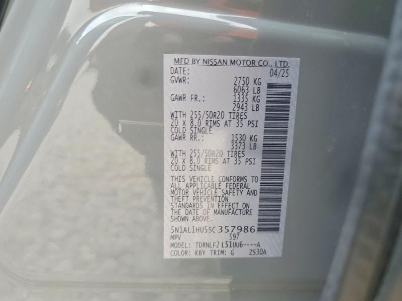 Aukcja sprzedaży 2025 Infiniti Qx60, vin: 5N1AL1HU5SC357986, numer aukcji: 72177955