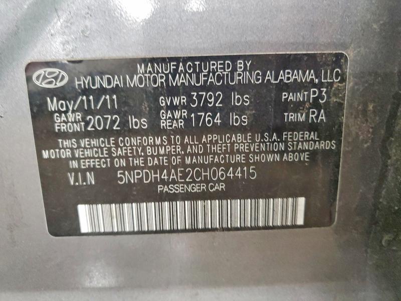 Aukcja sprzedaży 2012 Hyundai Elantra, vin: 5NPDH4AE2CH064415, numer aukcji: 99786865