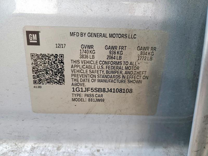 Aukcja sprzedaży 2018 Chevrolet Sonic, vin: 1G1JF5SB8J4108108, numer aukcji: 74475055
