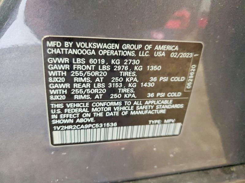2023 Volkswagen Atlas Se მანქანა იყიდება აუქციონზე, vin: 1V2HR2CA9PC531536, აუქციონის ნომერი: 72735825