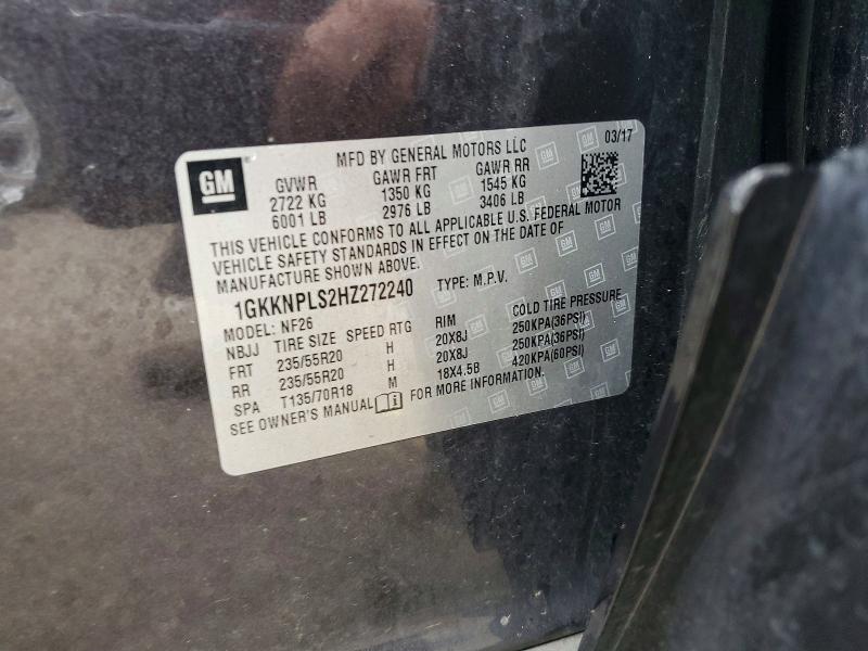 72166315 :رقم المزاد ، 1GKKNPLS2HZ272240 vin ، 2017 Gmc Acadia مزاد بيع