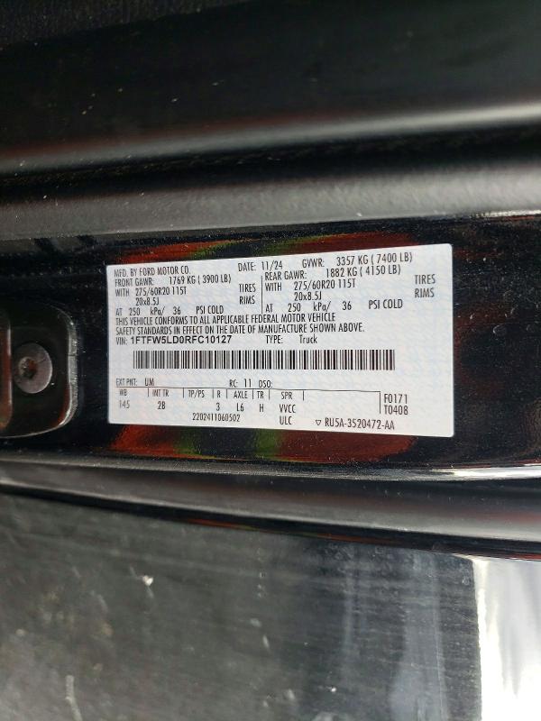 Продаж на аукціоні авто 2024 Ford F150, vin: 1FTFW5LD0RFC10127, номер лоту: 95895425
