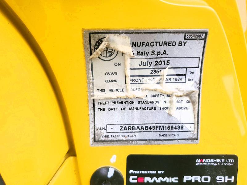 Aukcja sprzedaży 2015 Alfa Romeo 4c Spider, vin: ZARBAAB49FM169436, numer aukcji: 72646135