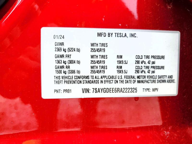 Продажа на аукционе авто 2024 Tesla Model Y, vin: 7SAYGDEE6RA222325, номер лота: 99365645