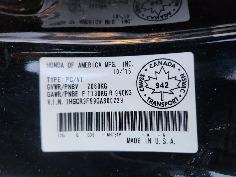 Aukcja sprzedaży 2016 Honda Accord, vin: 1HGCR3F99GA800229, numer aukcji: 98760505