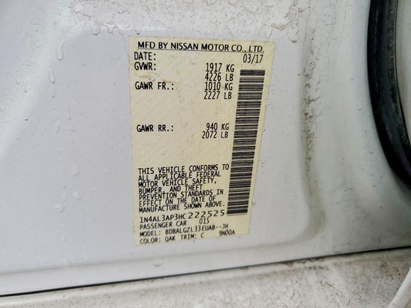 2017 Nissan Altima მანქანა იყიდება აუქციონზე, vin: 1N4AL3AP3HC222525, აუქციონის ნომერი: 72768625