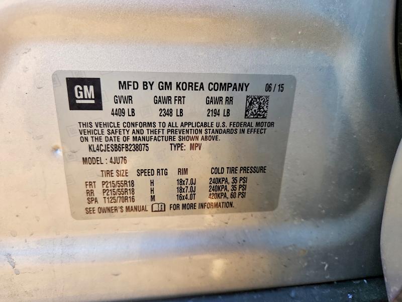 Aukcja sprzedaży 2015 Buick Encore, vin: KL4CJESB6FB238075, numer aukcji: 72443925