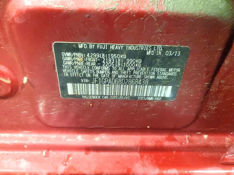 Продажа на аукционе авто 2013 Subaru Impreza Pr, vin: JF1GPAD68D2868438, номер лота: 73806255