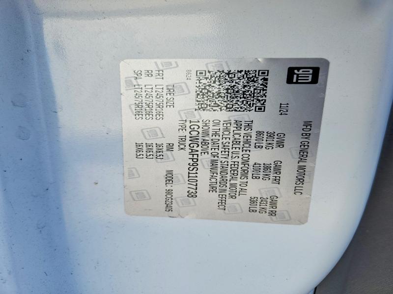 Aukcja sprzedaży 2025 Chevrolet Express G2500, vin: 1GCWGAFP9S1107738, numer aukcji: 73428475