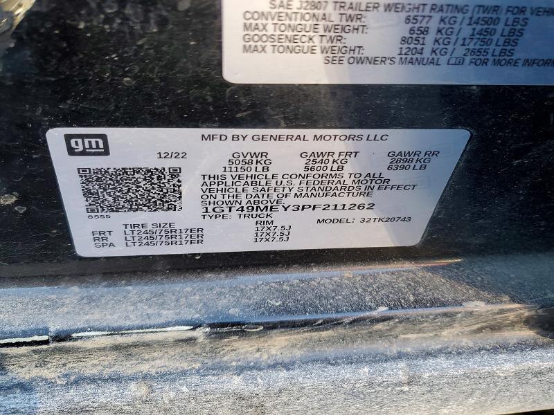 74905045 :رقم المزاد ، 1GT49MEY3PF211262 vin ، 2023 Gmc Sierra مزاد بيع