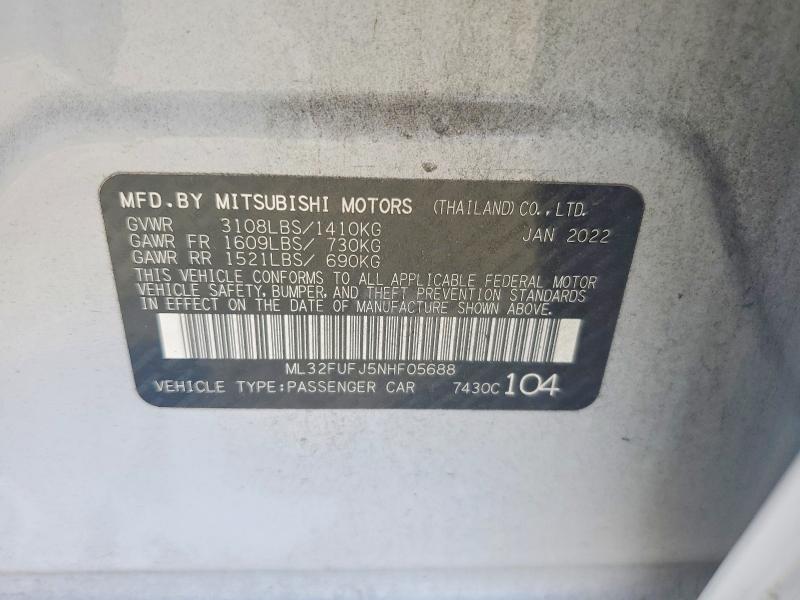 Продаж на аукціоні авто 2022 Mitsubishi Mirage, vin: ML32FUFJ5NHF05688, номер лоту: 97833345