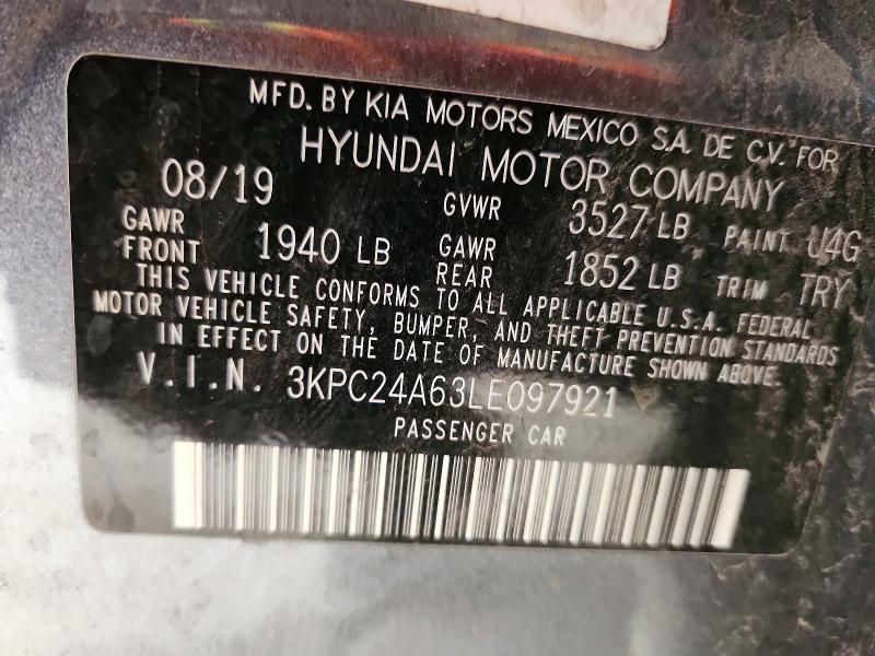 Aukcja sprzedaży 2020 Hyundai Accent, vin: 3KPC24A63LE097921, numer aukcji: 98265585
