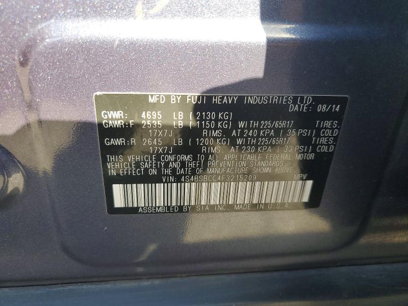75389145 :رقم المزاد ، 4S4BSBCC4F3215209 vin ، 2015 Subaru Outback مزاد بيع