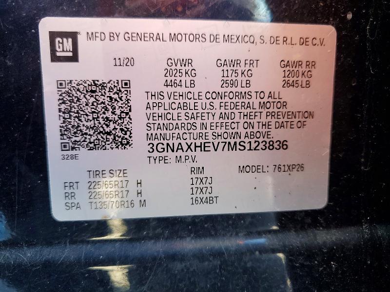 Продаж на аукціоні авто 2021 Chevrolet Equinox, vin: 3GNAXHEV7MS123836, номер лоту: 73080205
