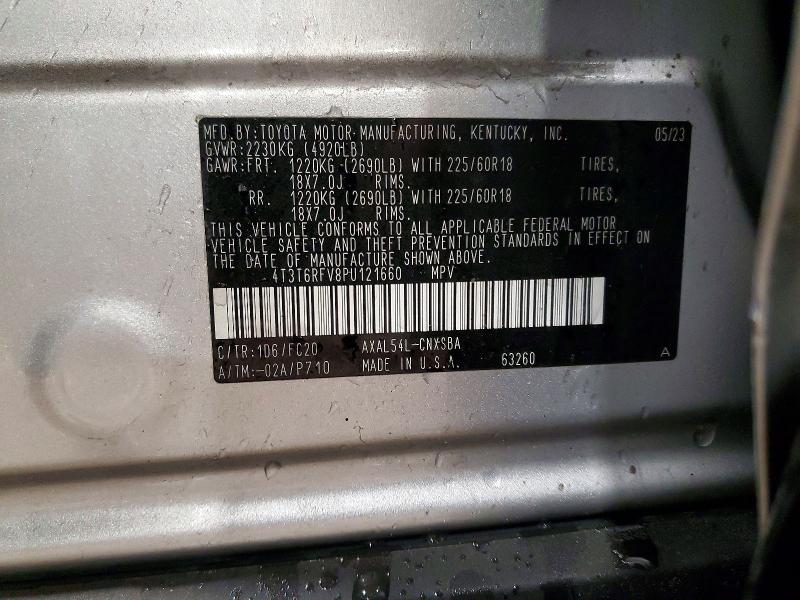 2023 Toyota Rav4 მანქანა იყიდება აუქციონზე, vin: 4T3T6RFV8PU121660, აუქციონის ნომერი: 99305665