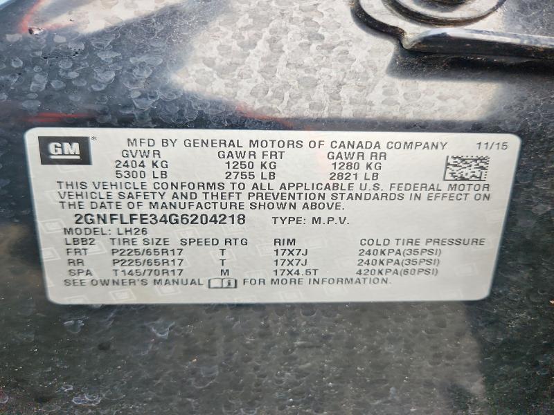 98210285 :رقم المزاد ، 2GNFLFE34G6204218 vin ، 2016 Chevrolet Equinox مزاد بيع