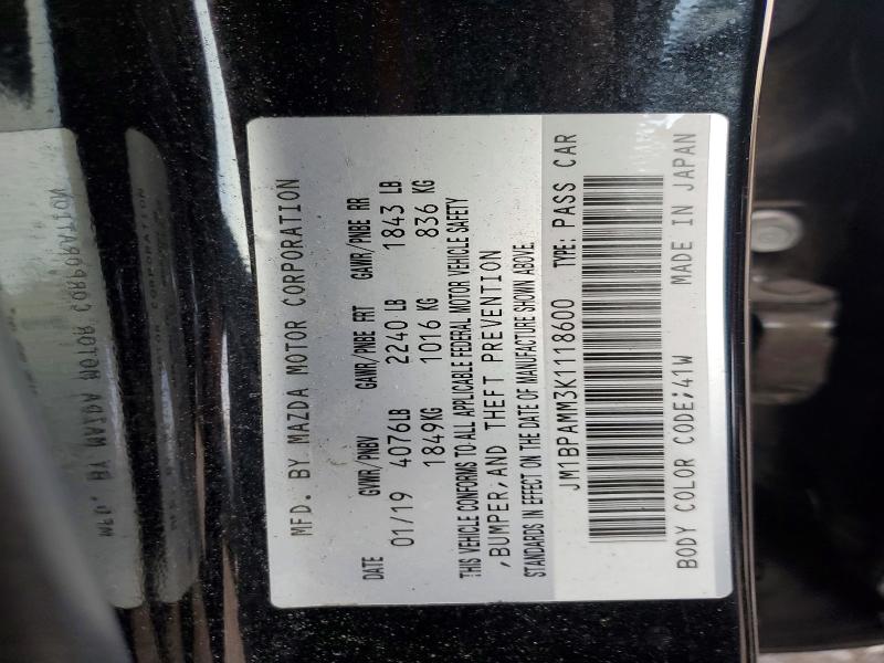 Aukcja sprzedaży 2019 Mazda 3, vin: JM1BPAMM3K1118600, numer aukcji: 99670965