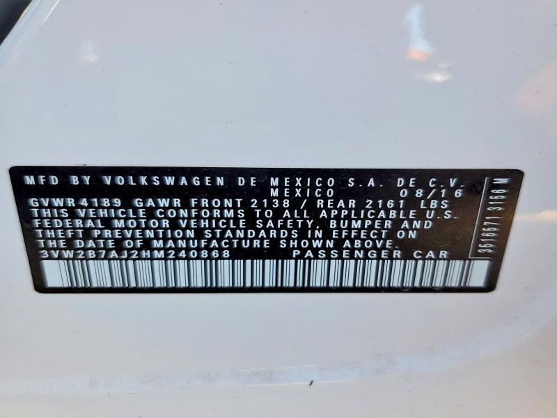 74428355 :رقم المزاد ، 3VW2B7AJ2HM240868 vin ، 2017 Volkswagen Jetta مزاد بيع