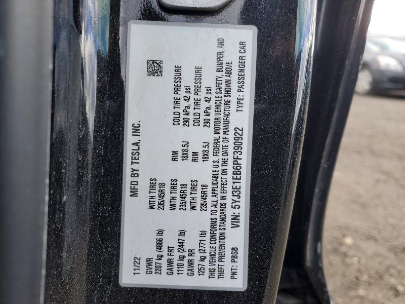 98774405 :رقم المزاد ، 5YJ3E1EB6PF390922 vin ، 2023 Tesla Model 3 مزاد بيع