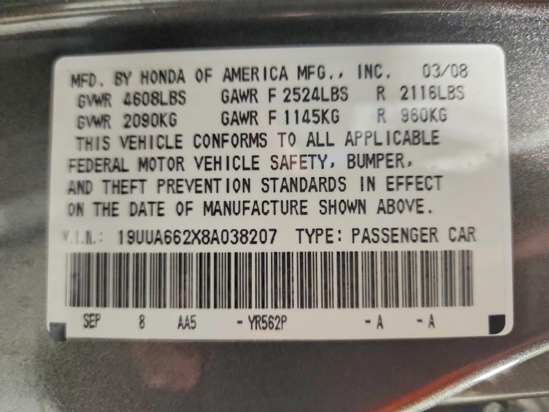 Aukcja sprzedaży 2008 Acura Tl, vin: 19UUA662X8A038207, numer aukcji: 72226355
