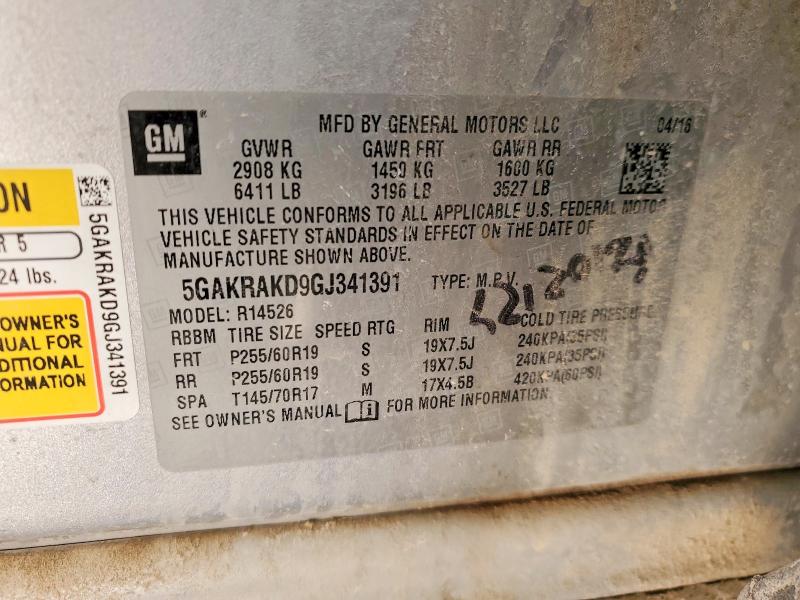 Auction sale of the 2016 Buick Enclave, vin: 5GAKRAKD9GJ341391, lot number: 74828645