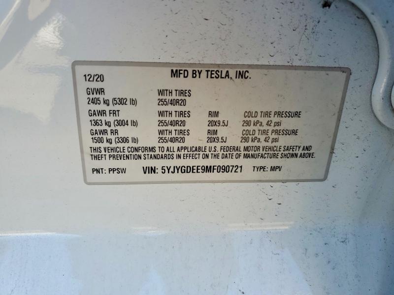 Продаж на аукціоні авто 2021 Tesla Model Y, vin: 5YJYGDEE9MF090721, номер лоту: 73335595
