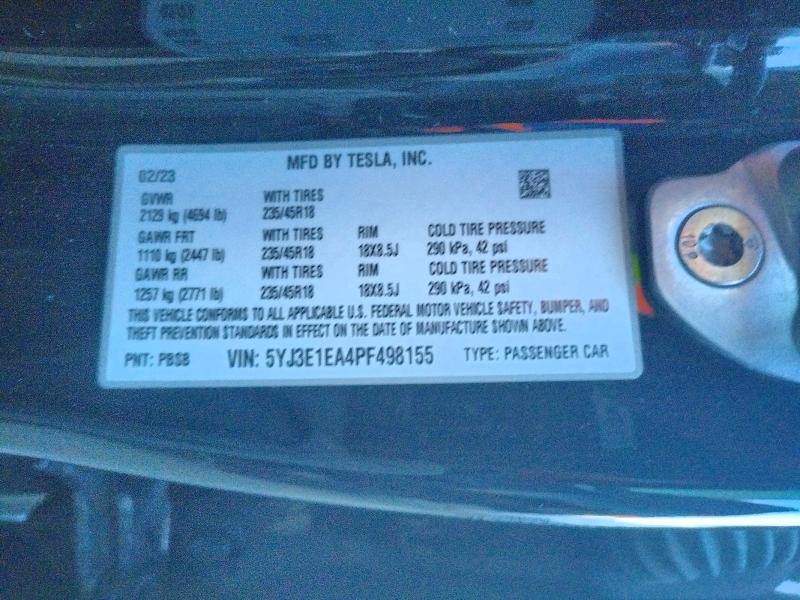 Aukcja sprzedaży 2023 Tesla Model 3, vin: 5YJ3E1EA4PF498155, numer aukcji: 74697435