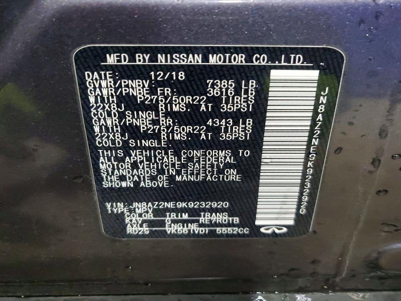 Aukcja sprzedaży 2019 Infiniti Qx80, vin: JN8AZ2NE9K9232920, numer aukcji: 73245805