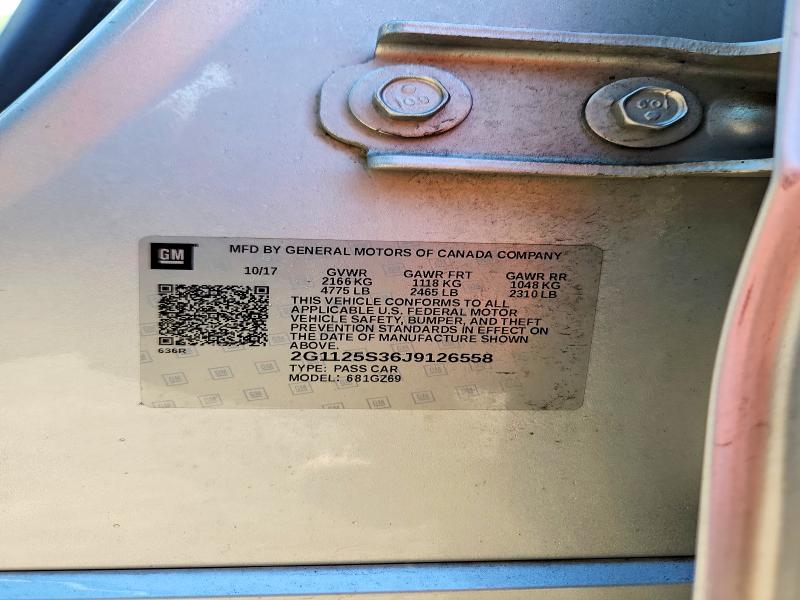 Aukcja sprzedaży 2018 Chevrolet Impala, vin: 2G1125S36J9126558, numer aukcji: 74060725
