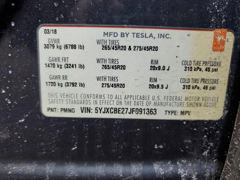 Aukcja sprzedaży 2018 Tesla Model X, vin: 5YJXCBE27JF091363, numer aukcji: 74196685
