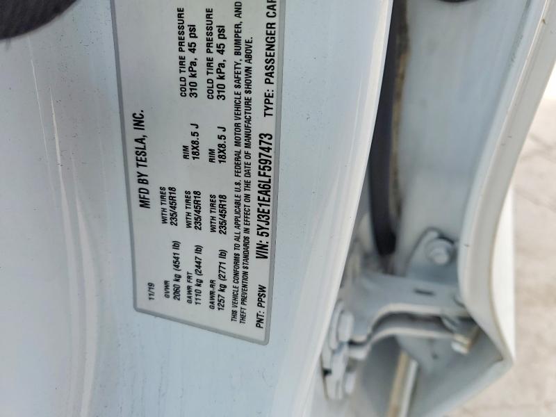 Продажа на аукционе авто 2020 Tesla Model 3, vin: 5YJ3E1EA6LF597473, номер лота: 74457435