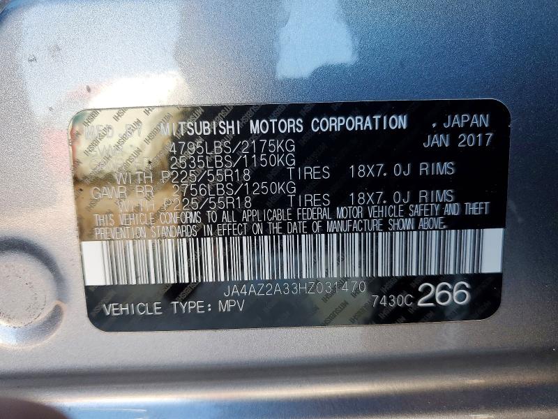 Продаж на аукціоні авто 2017 Mitsubishi Outlander, vin: JA4AZ2A33HZ031470, номер лоту: 74936535