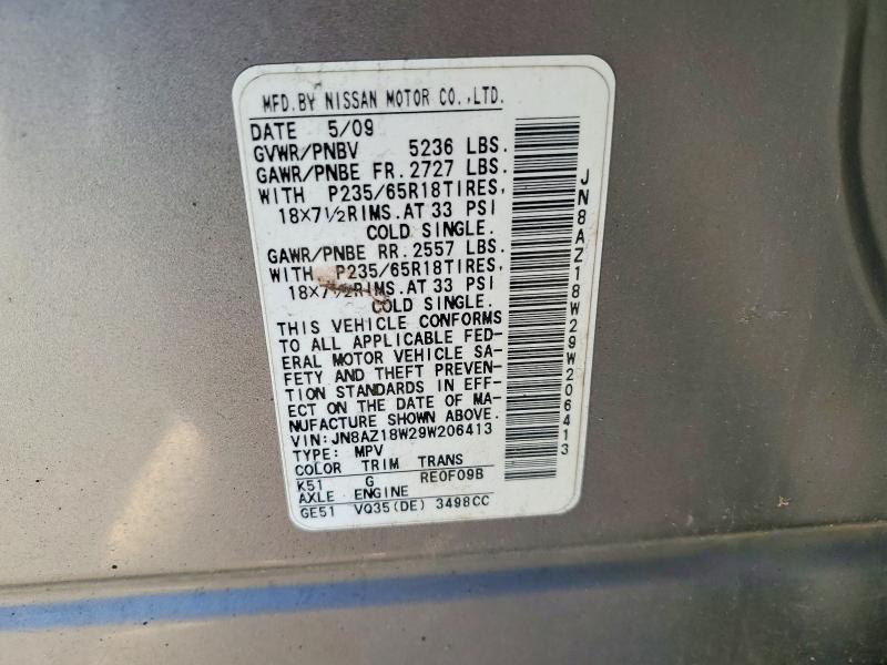 Продаж на аукціоні авто 2009 Nissan Murano S, vin: JN8AZ18W29W206413, номер лоту: 72391365