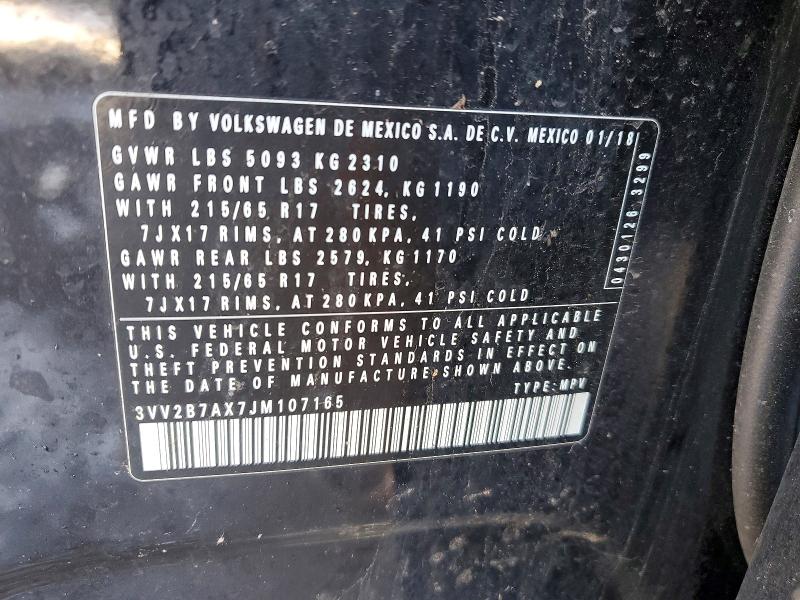 75219635 :رقم المزاد ، 3VV2B7AX7JM107165 vin ، 2018 Volkswagen Tiguan مزاد بيع